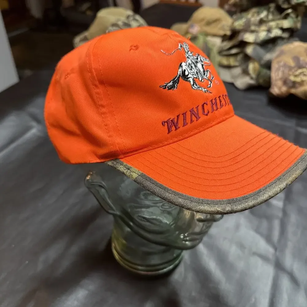 Vintage Orange Winchester Hunter Shooter Strapback Baseball Hat Cap Embroidered